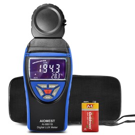 AIOMEST Digital Luxmeter Portable Photometer Light Meter 0.1~400,000 Lux with Data Hold, 270° Rotating Detector with LCD Display for Plants, Office, LED Luminosity, AI-8801B (Blue)