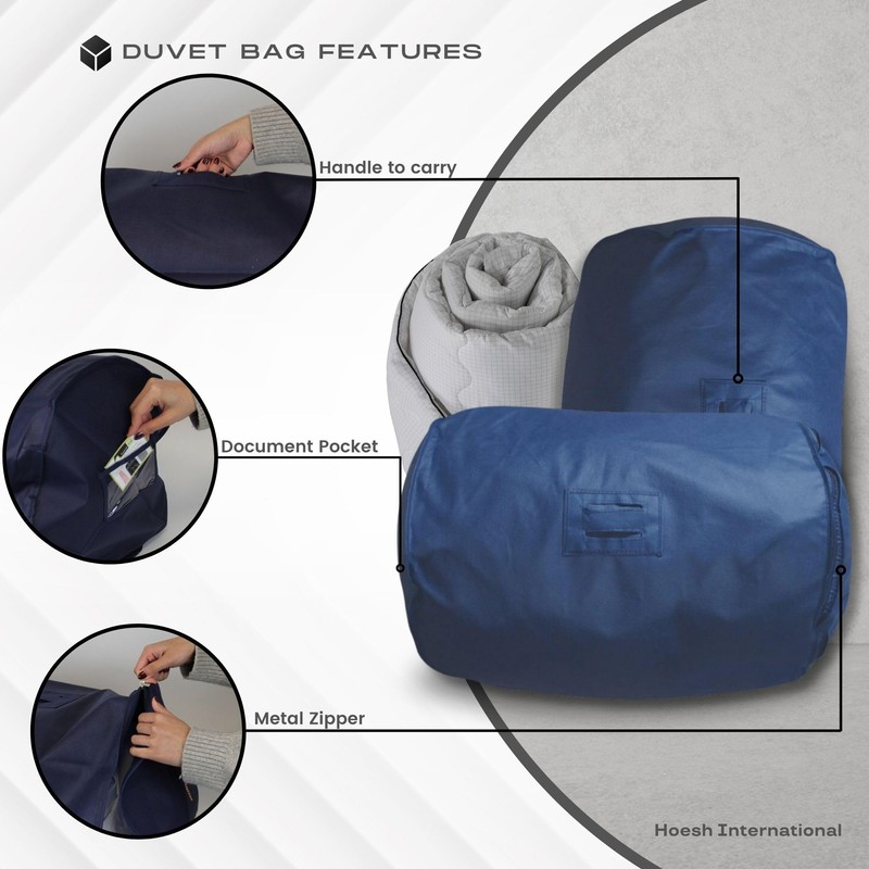 Hoesh UK Navy Double Duvet Storage Bag - Breathable Cotton