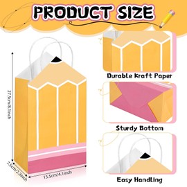 Sanixin 12 PCS Pencil Shaped Gift Bags with Handle Teachers Appreciation Gift Bags Teacher Thank You Gifts for Thanks Teacher School Classroom Decorations