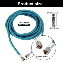 SRJQXH 3 Metre Airbrush Hose, Blue Compressor Airbrush Air Hose with Standard G1/8 Size Fittings on Both Ends, with G1/8 Quick Connections