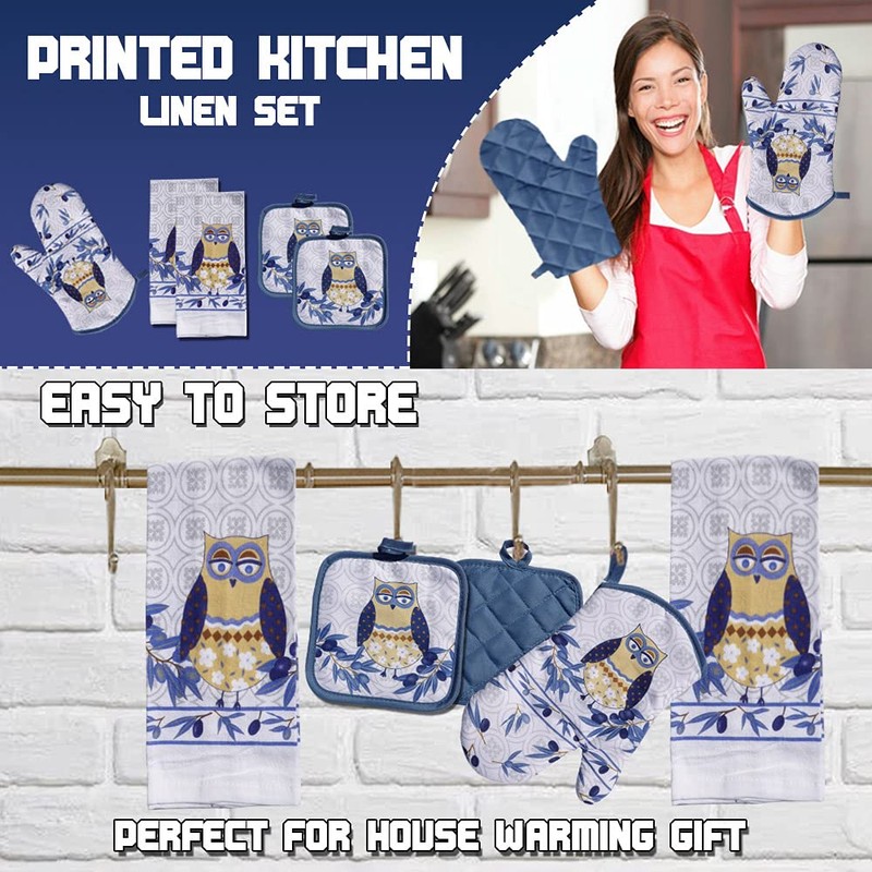Lobyn Value Packs: Whimsical Blue Owl 5 Piece Kitchen Towel