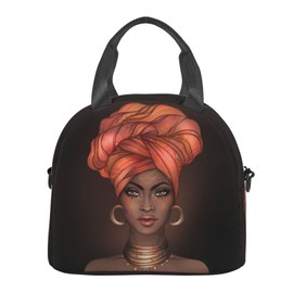 Perinsto African American Black Woman Lunch Bag Reusable Insulated Lunch Tote Bag With Adjustable Shoulder Strap For Office Work School Picnic Travel