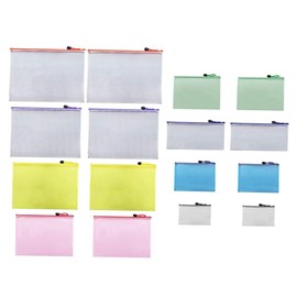 jojofuny 16pcs Mesh Zipper Document Bag Set Plastic File Pouches for Office and School Storage Organizers for Papers and Receipts Random Color