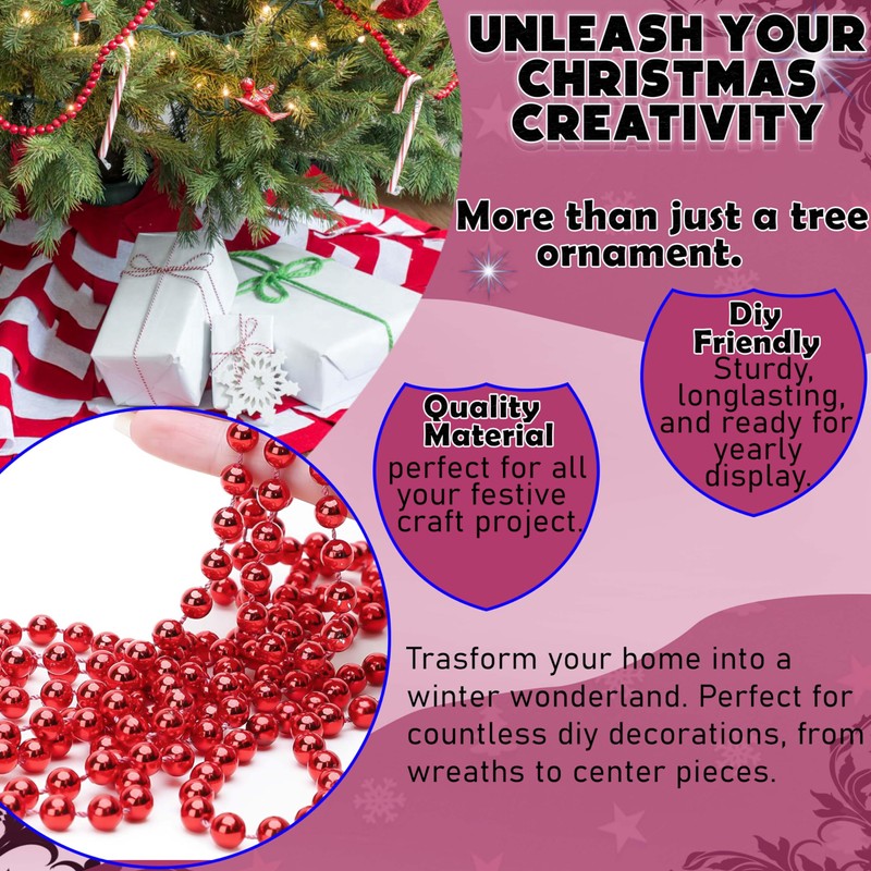 Christmas Bead Chain 10M, Luxury Plastic Garland, Xmas Tree Hanging