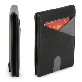 Artizanni Genuine Leather Minimalist Slim Wallets for Men- Genuine Leather Money Clip RFID Front Pocket Thin Minimalist Wallet Credit Card Holder with Window ID SD 063 (Black)