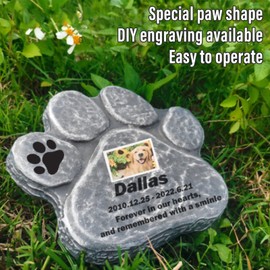 Hapivida Paw Print Memorial Stone, Paw shape Dog Grave Marker, Resin Garden Stones Dog Grave Markers Tombstones for Garden Backyard Decor Loss of Dog Memorials Loss of Cat Gift(Grey)