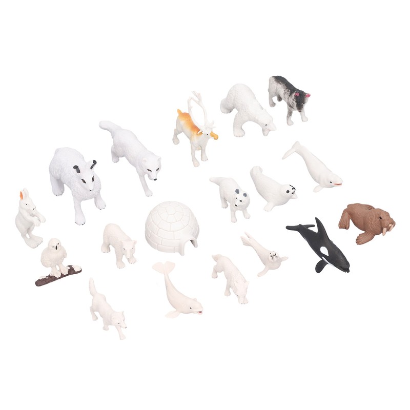 Arctic Animal Figurine Set 18pcs Kid Simulated Arctic Hare Reindeer