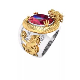 Hesstian Men Chinese Dragon & Rhinestone Decor Ring.Size 10.