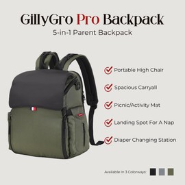 GillyGro 5-in-1 Convertible Diaper Bag Backpack – Portable Changing Station, Travel-Friendly High Chair, Activity Mat & Insulated Pockets – Stylish & Durable for On-the-Go Parents (Black)