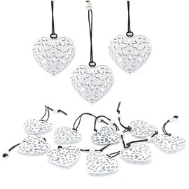 12 x Hanging Hearts Decorative Hanging Metal Hanging Decoration (Set of 12 Heart Pendants, White Ornament)