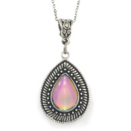 FUN JEWELS Vintage Multi Color Change Teardrop Stone Pendant Mood Necklace 18" Chain+2" extender For Women