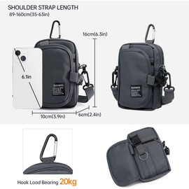 Long Keeper Small Shoulder Bag Mens Hiking Bumbag Belt Bag with Key Hook Belt Loop Multifunctional Cross Body Bag Sports Outdoor Waist Bag EDC Pouch Phone Bag