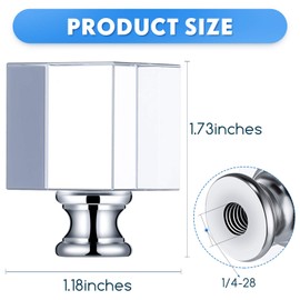 2 Pieces Cube Crystal Lamp Finial Clear Square Lamp Finial Cap Knob Top Knob with Chromed Base for Shade Decoration, 1-4/5 Inches Tall(Clear, Silver)