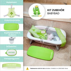 CROCOKID® Baby Bath Accessories - 5 Piece Bath Accessories for Newborns | Bath Pillow for Babies, Bathtub, Complete Set for Baby Bath, Baby Bathtub, Baby Bathtub (Green)