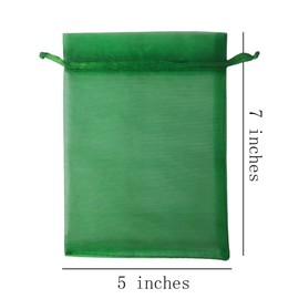 50 Count Gift Organza Bags with Drawstring 5x7 inch Green for Baby Shower,Christmas,Party Favors,Birthday,Wedding,Easter,Bridal Shower Sheer Fabric Clear Mesh Sachet for Jewelry,Candy,Chocolate