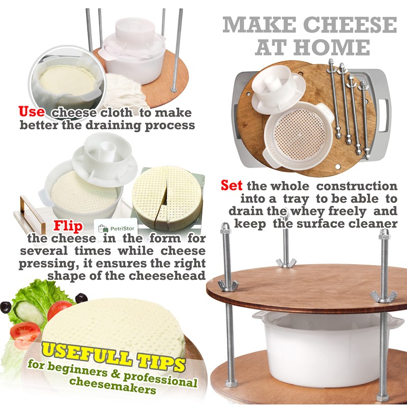 Wooden Cheese Press for Cheese Making Supplies Diameter 11 in