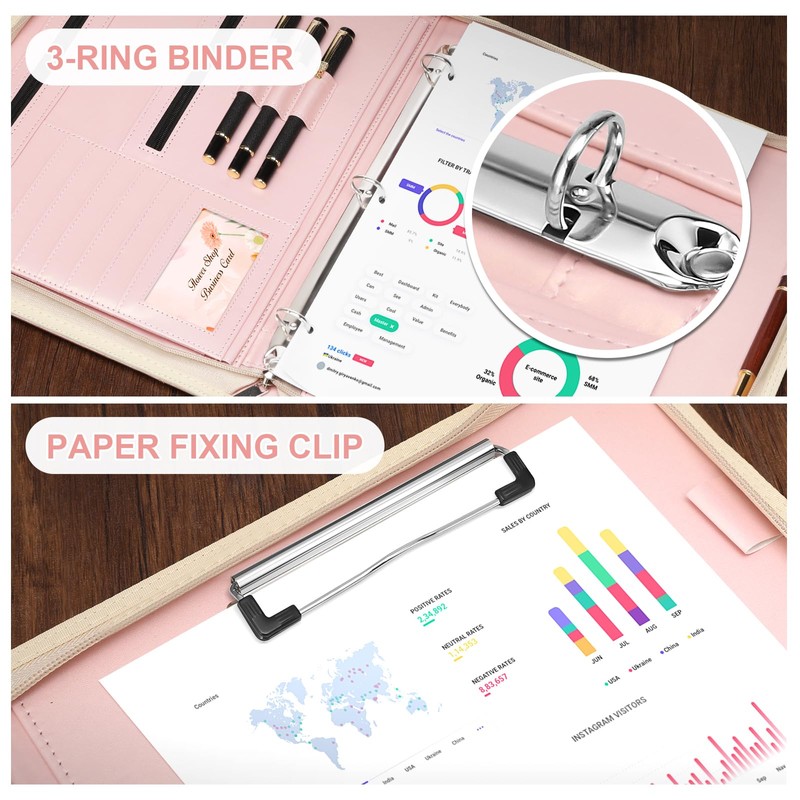 Padfolio Portfolio Organizer Binder with Zipper and Hidden Handle, PU