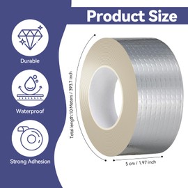 Butylband Wasserdicht, 10 M x 5 cm Wasserdichtes Klebeband für Rohre, Dachrinnen & Undichtigkeiten, Starkes Selbstklebendes, Dichtband Selbstklebend Wasserdicht, Dach Reparaturband für Garten Pool