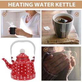 DOITOOL Enamel Tea Kettle Stove Top Water Kettle Enameled Teapot Coffee Kettle Red and White Polka Dot Tea Kettle with Stainless Steel Filter for Home Restaurant Kitchen