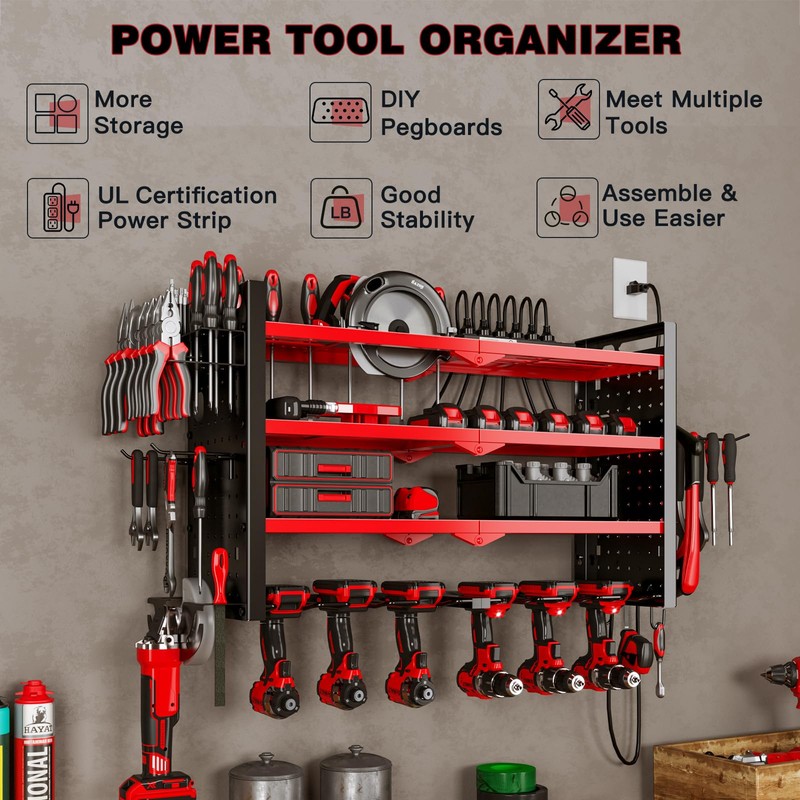 NattyDot Power Tool Organizer Wall Mount with Charging Station 4