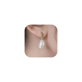 Pearl Earrings 14K Gold Plated Teardrop Pearl Drop Dangle Earrings Waterdrop Pearl Earrings for Women (Waterdrop)