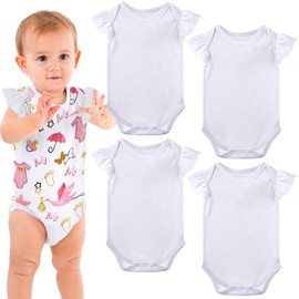 4 Pieces Sublimation Baby Blank Bodysuits White Short Sleeve Bodysuits for Baby girls Ruffle Jumpsuit Fabric and Polyester (6-9 Months)