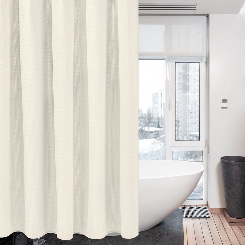 Waffle Weave Shower Curtain with Stainless Steel Hooks - 230