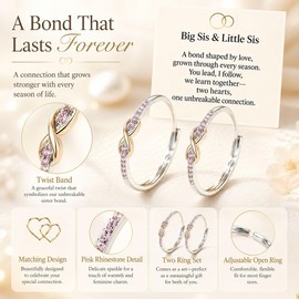 HUASAI Sister Rings BBF Rings Knot Twist Band Matching Set for Women Sister Gift Birthday Valentines Day Big Sis Little Sis Friendship Promise Band Interlocking Design Two Tone CZ Stone