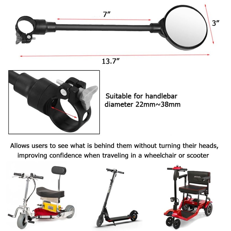 Electric Scooter Rear View Mirrors - 360° Rotating Wide-angle Rearview