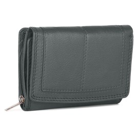 J. Wilson London Ladies RFID Protection Real Leather Purse Card Women Wallet Zip Coin Pocket (Grey)