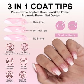 ChicNana False Nails Kit, 240Pcs Gradient Pink Press On Nails with Glue and Stickers, Short Coffin Fake Nails 12 Sizes Stick On Nails Gift for Women Girls (05-Short Coffin, 240pcs)