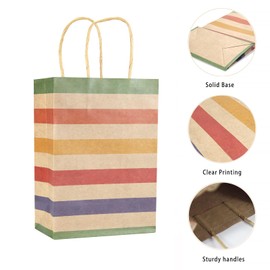 Mamfous 12 Bulk Kraft Paper Gift Bags 8.27" L x5.91 W x3.15 H - Small Birthday Party Favor Bags with Handles (12PCS Mix)