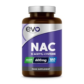 NAC N-Acetyl-Cysteine Supplements 180 Capsules | High Strength 600mg | Antioxidant to Support Body Function | Amino Acid Nutritional Supplement | Bioavailable, Vegan, UK Made, 6 Months | EVO NUTRITION
