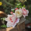 Fangsen Pink Rose Gardenia Flower Hair Comb Bridal Headpiece Floral