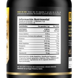 Mens T Vitaminas Para Hombre de 90 Cápsulas. Ingredientes naturales: Fenogreco, Ácido Aspártico, Arginina, Zinc y D3. Precursor Natural B Life.