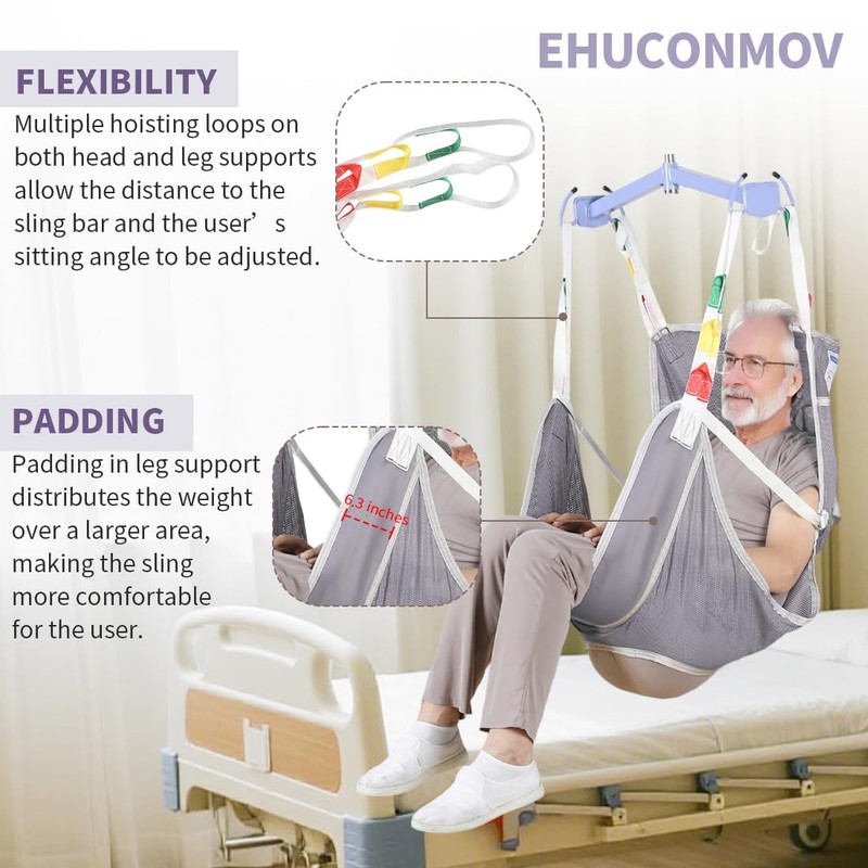 Patient Lift Sling for Elderly & Disabled-500-lb Capacity,Transfer Sling for