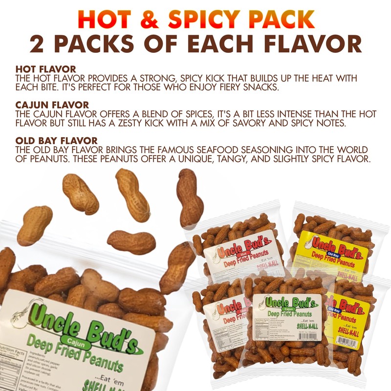 Uncle Bud's Deep Fried Peanuts In Shell (Spicy 6-Pack), Hot