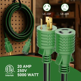 L6-20 Extension Cord 25FT, 20 Amp 250V 5000W, NEMA L6-20P to L6-20R Twist-Lock Power Cord, 12AWG/3 Heavy Duty SJTW, ETL Listed 20 Amp Extension Cord for Workshop, Industrial & Data Center Use