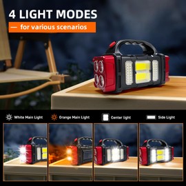 GEEBONFLUGENS Solar Handheld Flashlight, 4 Lighting Modes Rechargeable LED Work Light, USB-C & Solar Powered Portable Lantern,Emergency Camping Light for Outdoor, Hiking, Power Outage (Red-1pcs)