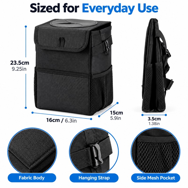 Collapsible Car Trash Can with Lid, Leak-Resistant Oxford Cloth Garbage