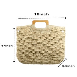Large Handwoven Straw Bag Travel Shopping Handbag Woven Straw Beach Bag for Women Girls (Beige)