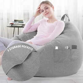 Extra Large Bean Bag Chairs Adults Couch Sofa Cover Lazy Lounger Bean Bag Lounger Stuffed Memory Bean Bag Chair for Dorm Room Home (Grey, 100 x 120cm)