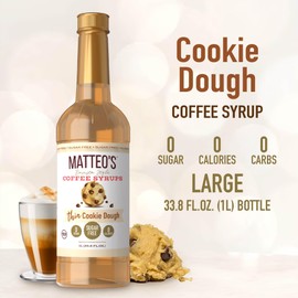 Matteo's Barista Style Sugar-Free Coffee Syrup, Cookie Dough Flavor, Zero Calories and Sugar, Keto Friendly, Ideal for Lattes, Cappuccinos, Espresso, Americano, Indulgent Taste 33.8 Oz, 1-Pack