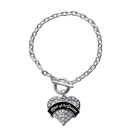 Inspired Silver - Black and White Mom of the Groom Silver Toggle Bracelets for Women - Pave Heart Charm Bracelet Jewelry Gift with Cubic Zirconia - Women's Charm Bracelet with Sturdy Toggle Clasp