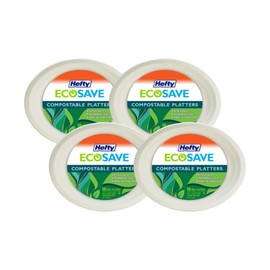 Hefty EcoSave Disposable Oval Platters, Made from Plant Based Materials, Heavy Duty & Microwave Safe Large Oval Platter Paper Plates, 10 CT (Pack of 4)