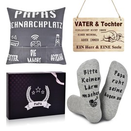 qianduoduo Dad Gift Birthday, Pack of 3 Gift Father's Day Christmas Gifts for Dad Men (Cushion Cover 45 x 45 cm, Socks and Wooden Sign)