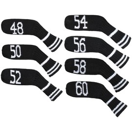 Knitted Wedge Golf Iron Headcovers 7 PCS Club Protector 48,50,52,54,56,58,60 Degree (Black)