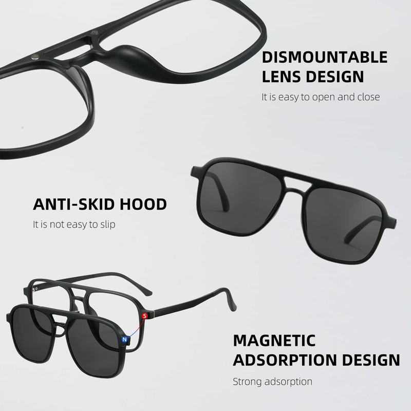 Cyxus P1575 Magnetic Glasses, Glasses and Sunglasses, 2-Way Glass, Clip-On,