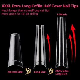 Clear Coffin Nails Tips Fake Nails, 240Pcs XXXL Extra Long Coffin Nail Tips for Acrylic Nails Professional, Half Cover Nail Extension False Nails for Manicure Salon Home DIY Nail Art 12 Sizes