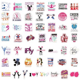 Cheer Stickers, 50 Pcs Cheerleaders Cheerleading Motivational Positive Decals Stickers for Water Bottle Laptop Window Guitar Cup Computer Snowboard Decor Decals for Teens Girls (Cheerleaders)